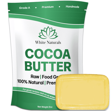 Organic Cocoa Butter 8 oz, Unrefined, Raw, 100% Pure, Natural, Food Grade - For DIY Recipes, Body Butters, Soap Making, Lotion, Shampoo, Lip Balm By White Naturals