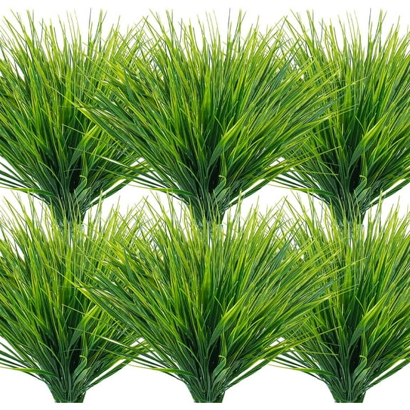 10 Bundles Artificial Grass Plants Outdoor UV Resistant Fake Grass Plants No Fade Faux Plastic Plants for Outside Garden Window Box Planter Decor (Green)