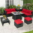 thumbnail image 3 of Topbuy 9 Pieces Outdoor PE Rattan Wicker Sectional Sofa with 35" Gas Fire Pit Table Space-Saving Patio Conversation Set with Storage Box Red, 3 of 10