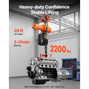 VEVOR 2200 lbs Electric Chain Hoist, 20 ft Lifting Height, 120V Single Phase Overhead Crane with 15 ft Wired Remote Control, G100 Chain Electric Lift Hoist for Factories, Warehouses, Garages