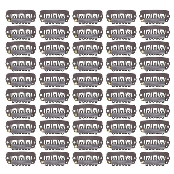 50pcs 6 Conseils 6 Dents Perruque Clip Pince à Cheveux en Acier Inoxydable Métal pour Perruques Extension de Cheveux Brun Foncé