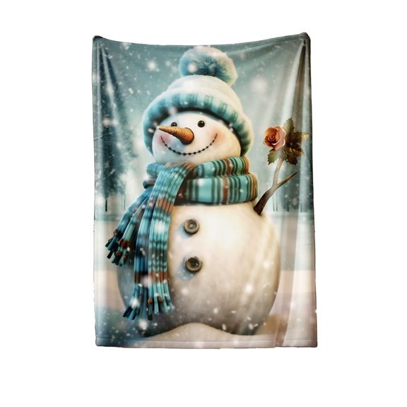 Christmas Snowman Flannel Blanket – 30x40inch Soft Throw Blanket with Merry Christmas Print for Sofa, Bed, Travel & Holiday Gift Decor