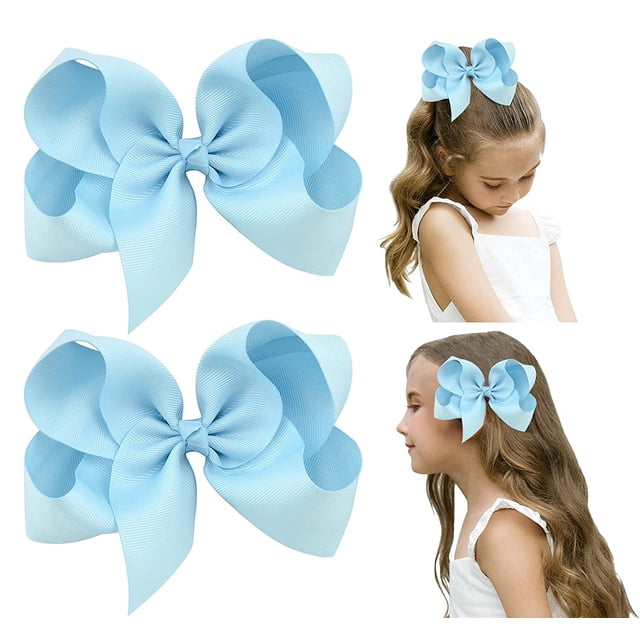 DEEKA - 2 lazos para el pelo de 6 pulgadas, grandes, hechos a mano, de color sólido, pinzas de cocodrilo, accesorios para el cabello para niñas pequeñas y adolescentes, juego de 2, color negro MFZFUKR YZY1073-4