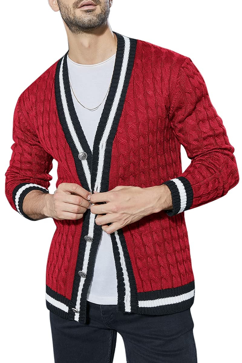 Saodimallsu Men Shawl Collar Sweater Button Down Knitted Cardigan with