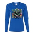 thumbnail image 2 of Colorful Abstract Skull Face Streetwear Womens Graphic Long Sleeve T-Shirt, Royal, Medium, 2 of 3