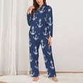 thumbnail image 2 of Pajama Sets for Women 2 Pcs, white Anchor rope navyblue vintage Button Down Long Sleeve Sleepwear Lounge PJ Sets, 2 of 6