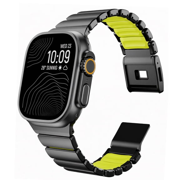 MaKTech Titanium Band for Apple Watch - DLC-Coated Metal Strap with Silicon Lining,Magnetic Clasp Bracelet for iWatch Series 11/10/9/8/7, Ultra 3/2, SE 3/2 [2025] (46mm/45/44/49mm,Black/Green)