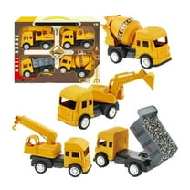KOYPTL 4 Pack Construction Toys Set, Toy Trucks for Boys Girls Ages 3 4 5 6 7 8 Years Old, Engineering Vehicles Set with Mini Excavator, Crane, Dump Truck, Bulldozer, Kids Play Set Birthday Gifts