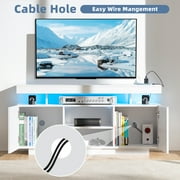 Hommpa TV Stand for TVs up to 55 with LED Lights & Power Outlets Modern Gaming Entertainment Center High Gloss Media Console TV Cabinet White