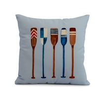 Simply Daisy, 16" x 16" Oar Multi Painted, Geometric Print Outdoor Pillow, Blue