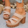 thumbnail image 2 of Rokment Platform Dress Slides Sandals for Women 2026 Summer Trendy Casual Leather Adjustable Peeptoe Chunky Block Backless Slippers High Heels Beige Size 6.5, 2 of 6