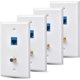 thumbnail image 1 of 4 Paquetes de Salida de Placa de Pared Coaxial Ethernet con 1 Puerto Cat6 y 1 Puerto Tipo F Coaxial Chapado en Oro RJ45 Placas de Pared, 1 of 5