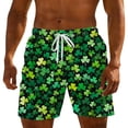 thumbnail image 2 of Riecok Holiday Shorts for Men St Patrick's Day Elastic Waist Drawstring Shorts Clover Printed Beach Vacation Clothes, 2 of 6