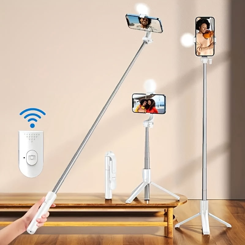 Wireless Selfie Stick with LED Light & Remote, Aluminum Tripod for Anti-Shake Phone Photos Live Stream, Compatible All Smartphones, Holiday Gift