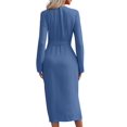 thumbnail image 4 of Women's Long Shirt Dress Mid Sleeve Button Casual Dresses Blue XL, 4 of 9