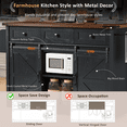 thumbnail image 4 of 53.7" Farmhouse Kitchen Island with Drop Leaf, Rolling Kitchen Cart with Power Outlet, 2 Sliding Barn Door and 3 Drawers, Wooden Kitchen Storage Island on Wheels for Home, Kitchen, Dining Room, Black, 4 of 9