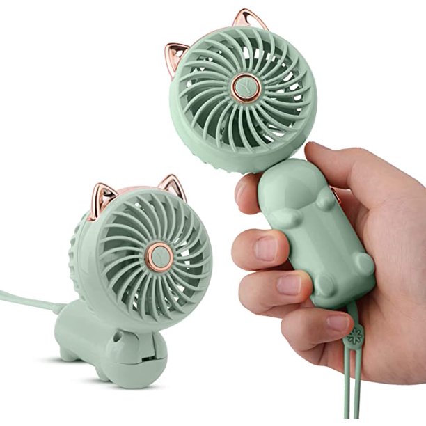 Mini ventilador portátil de 2 piezas con batería recargable y 3 velocidades, pequeño ventilador eléctrico personal lindo para niñas/mujeres/niños al aire libre, ventilador plegable para oficina/mesa/d