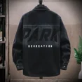 thumbnail image 2 of Chaqueta vaquera de otoño con letras para hombre, abrigo vaquero para hombre con botón estampado, azul G, precio económico, estilo a bordo, invierno 2024, vaquero desgastado, 2 of 5