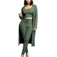 thumbnail image 2 of Idoravan Women Sets Clothing Womens Solid Color Sexy Round Neck Loose Stretch Tops Blouse Tank Top Pants Three Piece Set, 2 of 6