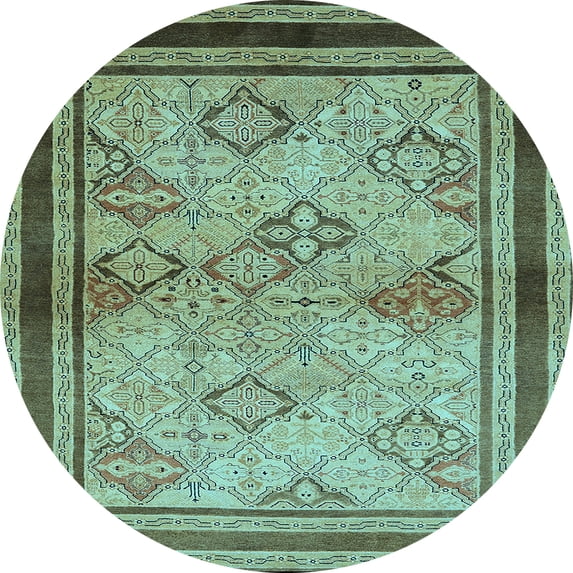 Ahgly Company Indoor Round Oriental Light Blue Traditional Area Rugs, 8' Round