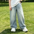 thumbnail image 2 of UACY Boys Baggy Jeans Preppy Y2K Vintage Straight Wide Leg Denim Pants Teen High Waisted Loose Trousers (Blue, 8-9 Years), 2 of 9