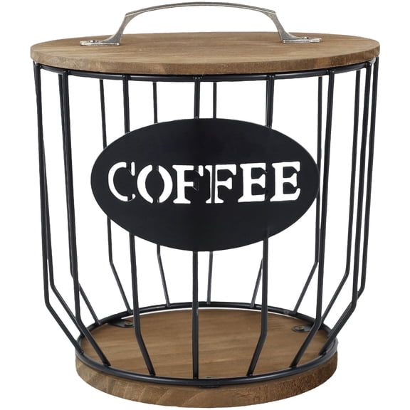 Txkrhwa K Cup Holder Coffee Pod Holder Large Capacity Black Wire Coffee Pod Storage Organizer with Wooden Base Coffee Bar Accessories for Counter