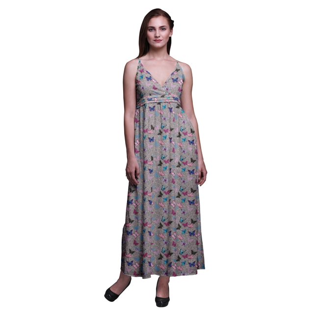 Bimba Robe Bohème de Plage Longue Sans Manches à Bretelles Imprimée Papillon pour Femme - Petit