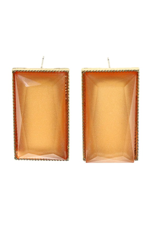 Peach & Gold-Tone Colored Acrylic Dangle-Earrings #LQE2955