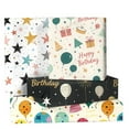 thumbnail image 2 of Birthday Wrapping Paper (Unisex), 12 Sheets, Featuring “Happy Birthday” Text with Polka Dots, Balloons, and Colorful Stripes - Holiday Gift Wrapping Paper, 2 of 9