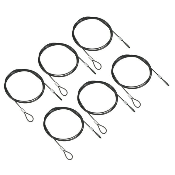 3.3Ft 2mm Dia Safety Cable Lock Steel Stage Lighting Security Wire Rope, Black 6 Pack