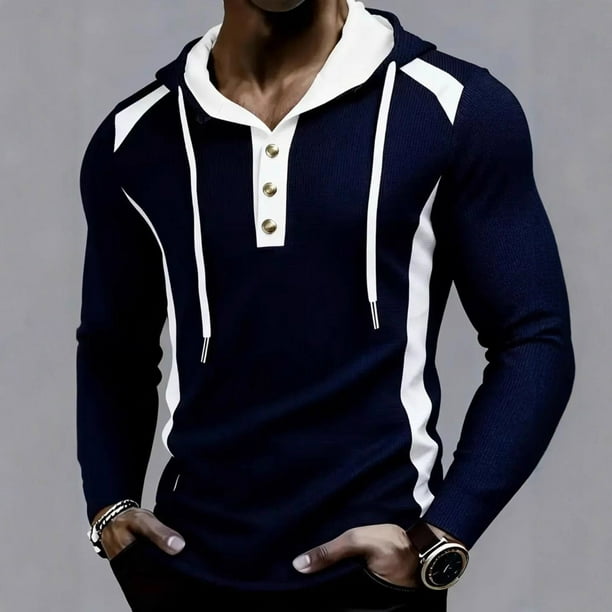 pstuiky hombres de manga larga, Sudadera con capucha, manga larga, botones y bolsillo para hombre camisetas de hombre s