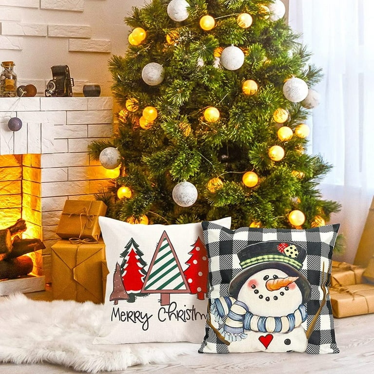 Christmas Pillow Covers 18x18 Set Of 4 Christmas Decorations Farmhouse Throw  Pillows Snowman Cushio