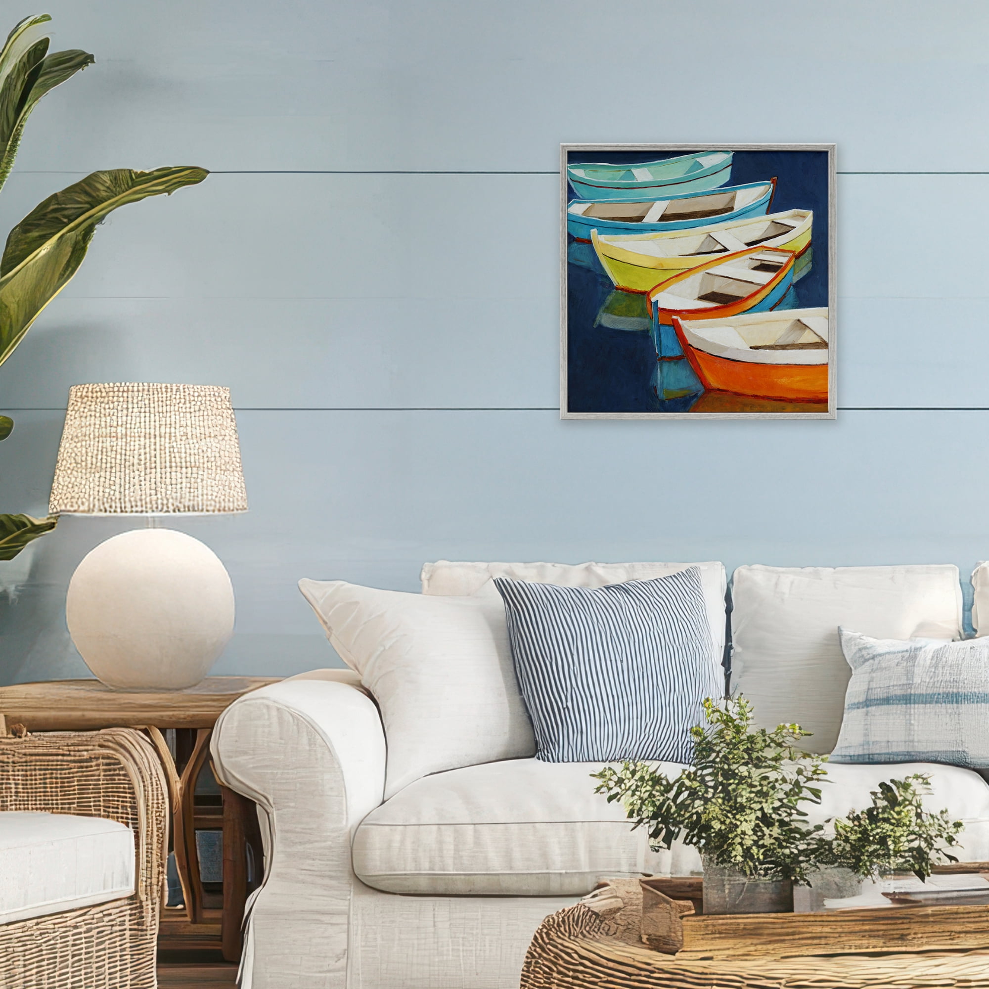 Stupell Industries Serene Rowboats in Summer Gray Framed Giclee Art, design by Lorenzo Collective