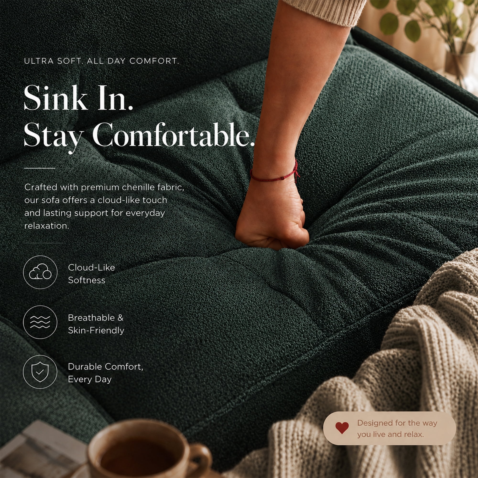 77.6" 4-in-1 L-Shaped Sectional Sleeper Sofa, Chenille Modular Couch with Storage Chaise, Usb/Type-C Ports & Side Pocket, Dark Green