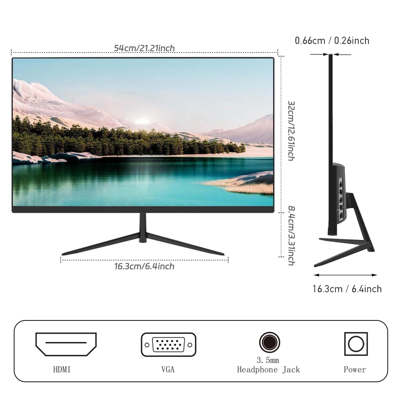 REHISK 22 inch computer monitor 75hz 1080p with HDMI VGA office black