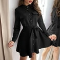 thumbnail image 4 of CEHVOM Femmes Casual Stand-up Col Robe à Manches Longues Uni Couleur Unicolore, 4 of 7