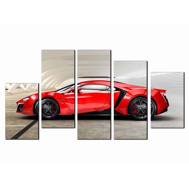 Cuadro Decorativo Auto Lykan Hypersport Rojo Juego De 5 Piezas 150x80cm Ideal Para Sala Oficina Estudio Moderno