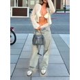 thumbnail image 4 of Women'S Cardigan Hollow Out Button Front V Neck Long Sleeve Knit Crop Sweater Top Milky White S, 4 of 10