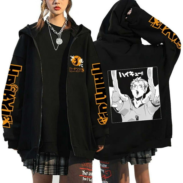 Veste à Capuche Zippée Anime Karasuno Plus Size Sweatshirt Harajuku Unisexe