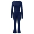 thumbnail image 4 of Women's 2 Piece Outfit - Long Sleeve Crop Top & Flare Pants Set, Polyester Yoga Tracksuit, Winter Casual Wear, S-XXL Sizes, 4 of 5