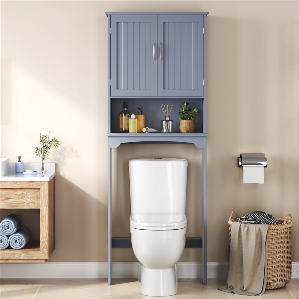 Yaheetech 3-Tier Over-the-Toilet Storage Cabinet with Adjustable Shelf, 248L Capacity, Gray (1 Piece)