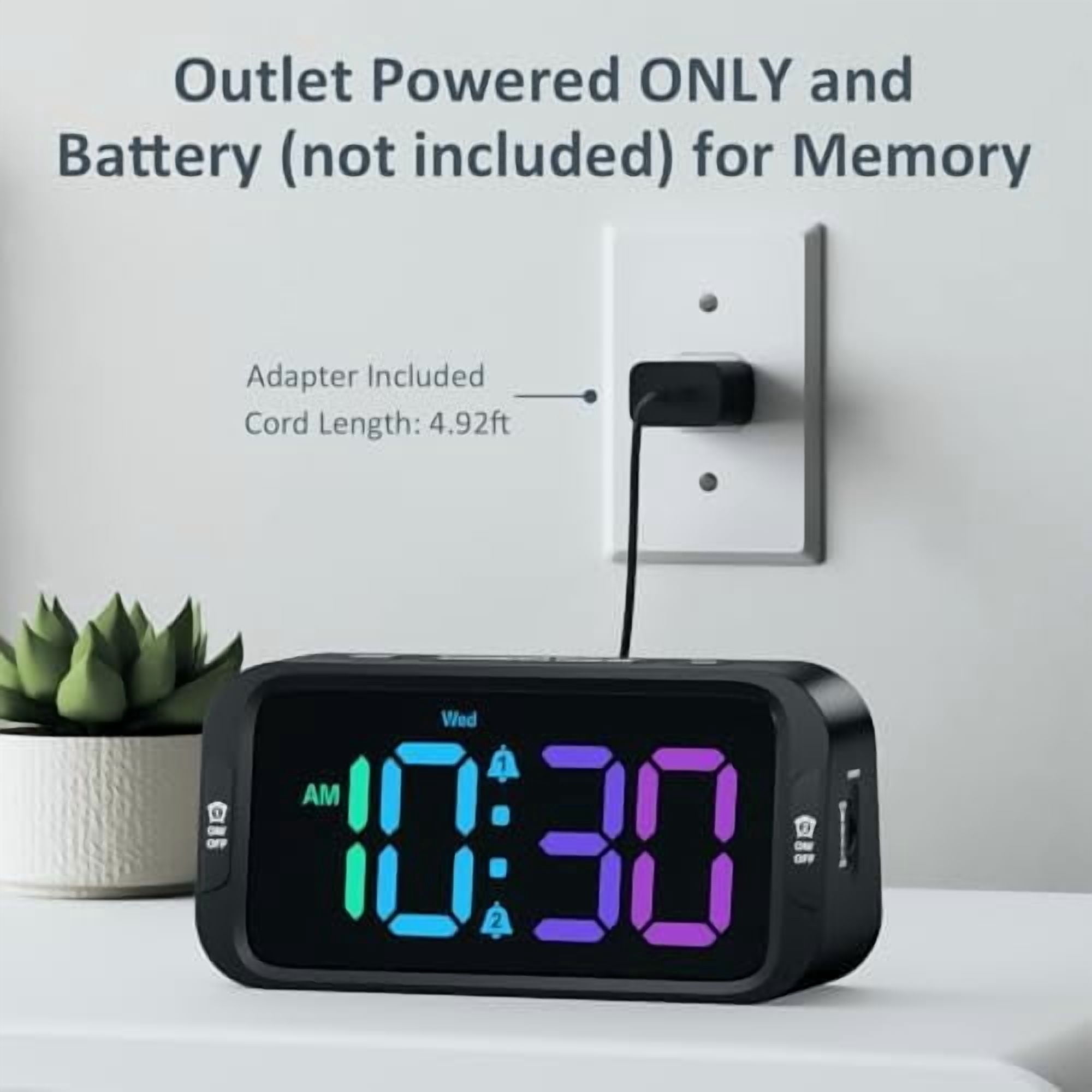 Digital Dual Alarm Clock for Bedroom: RGB Electric Clock with USB Charger for Kids Teens - Dimmable Clock with Weekday Weekend Mode for Bedside Desk
