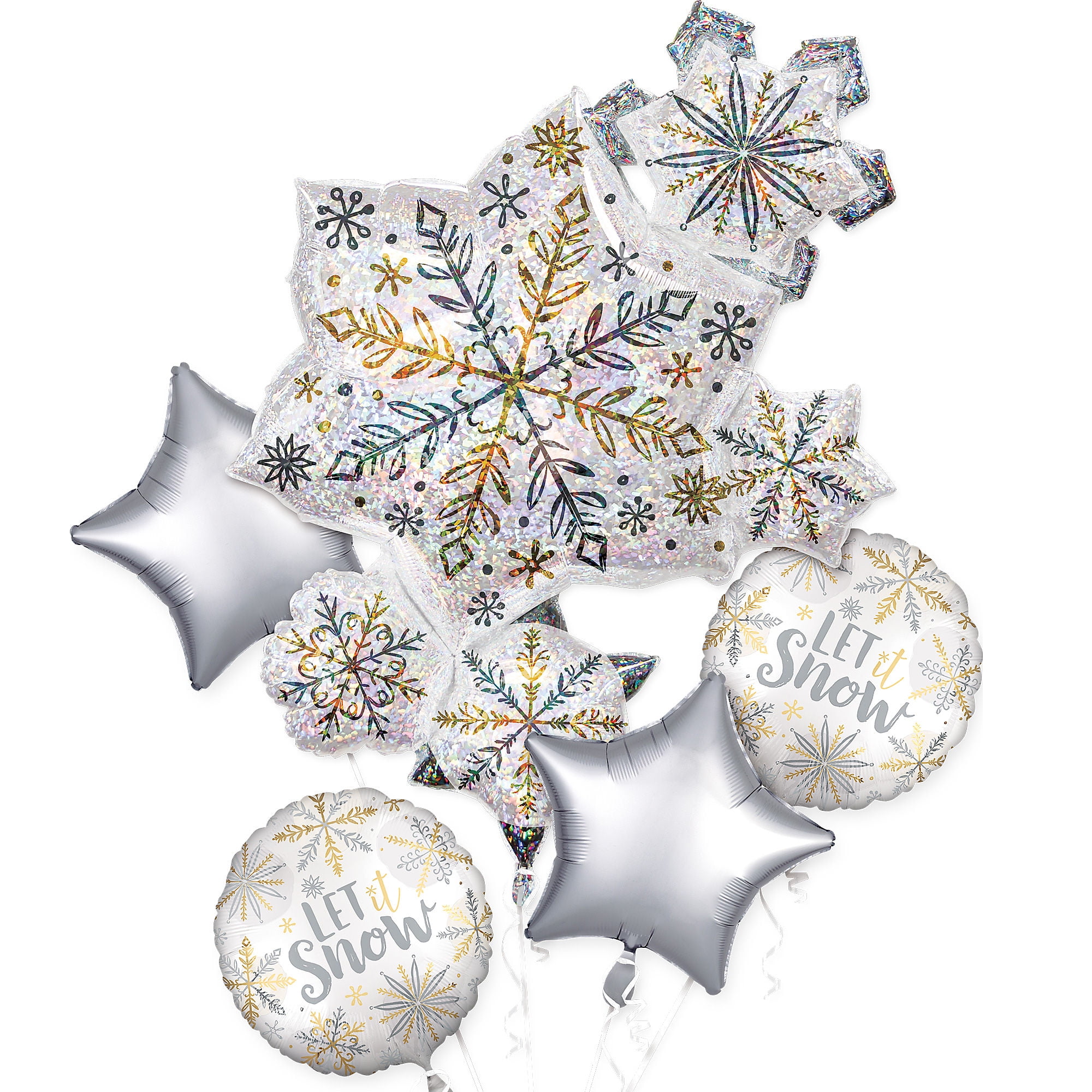 Christmas Silver Star Snowflake Let it Snow Foil Balloon Bouquet Metallic Christmas Silver Star Snowflake Let it Snow Foil Balloon Bouquet Metallic