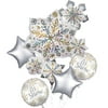 Anagram International Iridescent Snowflake Balloon Bouquet, Snowflake Decorations, Foil Balloons, 5 Pieces