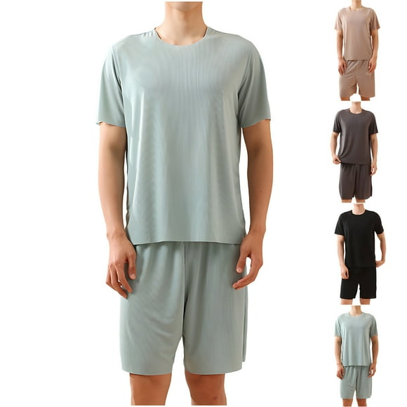 JDQJBZ Men's Breathable Sleep Set Short Sleeve Relaxed Fit Pajama Shorts Home Wear