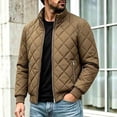 thumbnail image 6 of Hulanddfd Mens Jacket Quilted Diamond Zip Up Coat, Stand Collar Bomber Outerwear with Zipper Pockets, Casual Winter Top, 6 of 9