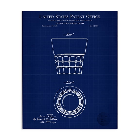 Stupell Industries Whisky Glass Blueprint Typography Painting Gallery Wrapped Canvas Art Print Wall Art, 16 x 20