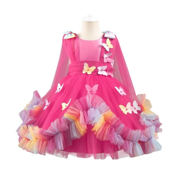 SERTG Little Girls' Party Dress Sheer Paneled Skirt with Back Zipper Short Sleeve Round Neck Princesse Outfit for 6 Months-4 Years(Red,3 Years)