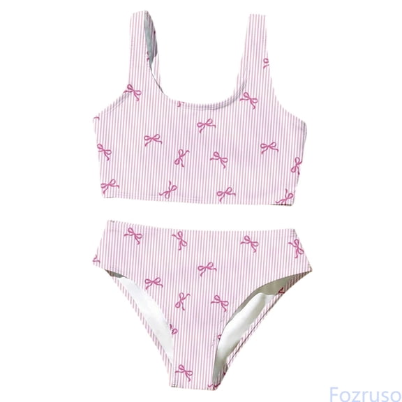 Fozruso Girls Two Piece Swimsuit Cute Strappy Bikini Summer Floral Print Tankini For Teen Youth Student Beach Swimsuits Sets Sizes 5-6 Years