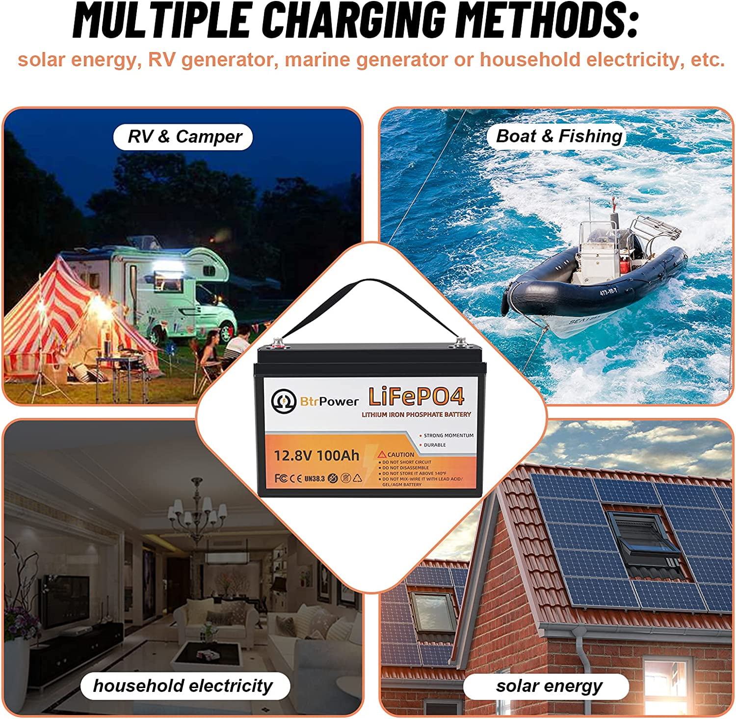 100Ah 12V Batterie Lithium Lifepo4 avec BMS pour Système  Off-Grid/Marine/Solaire 699945795272